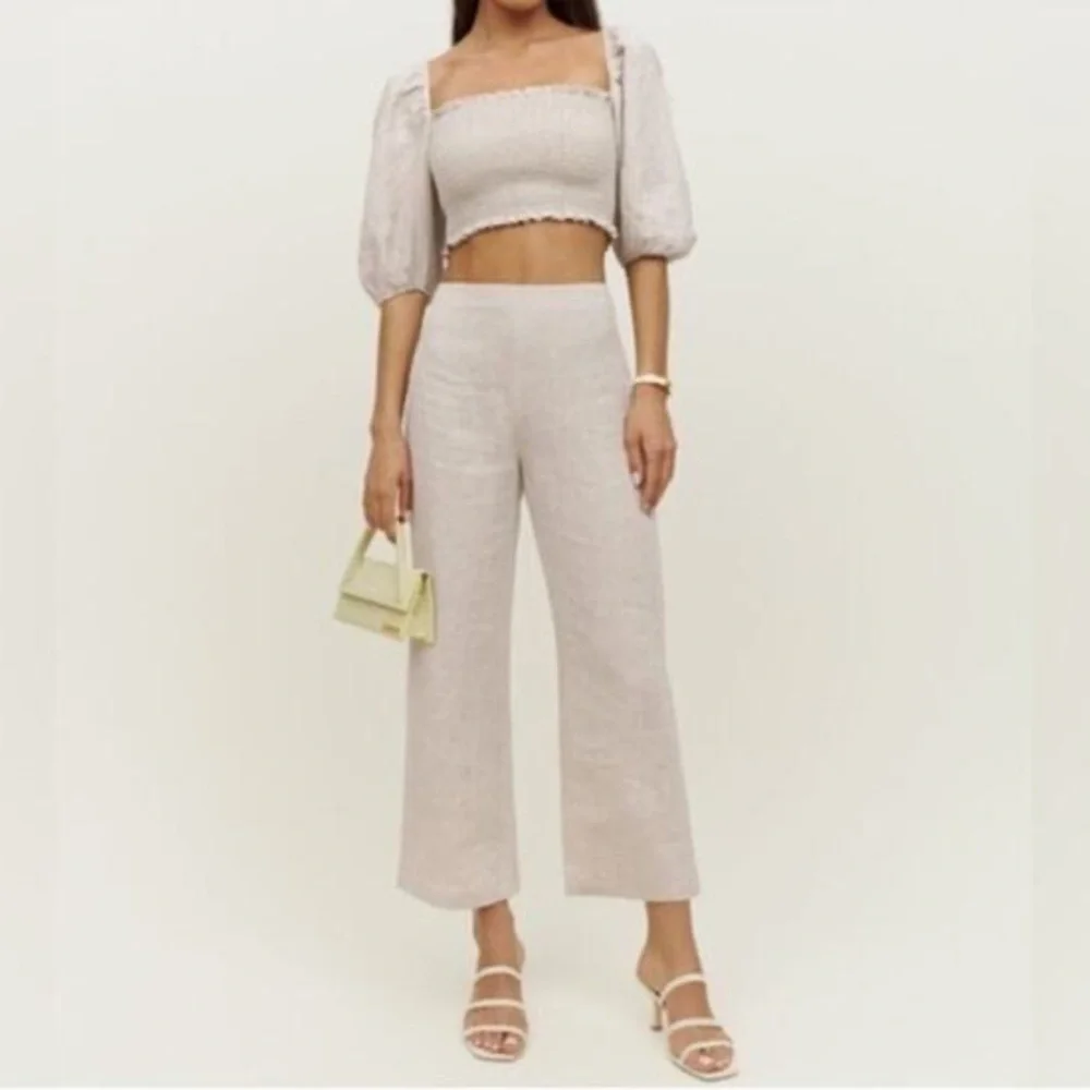 Reformation 100% Linen Elegant Cream Women's Pants & Jumpsuit Set